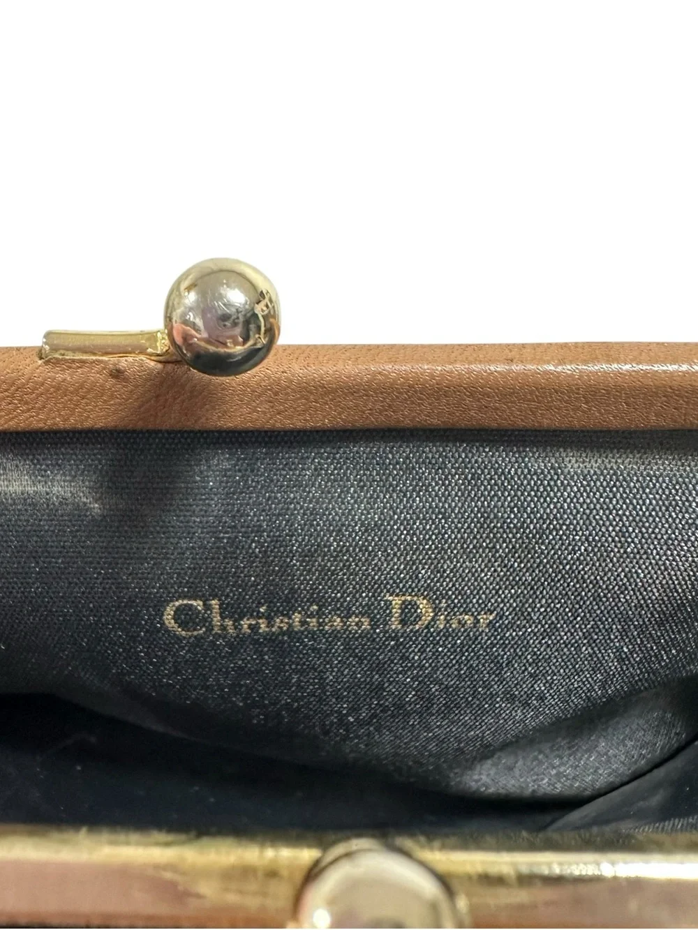 Dior Honeycomb Vintage Black & Tan Leather Kisslock Card & Coin Case